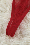 Nuisette rouge grande taille en dentelle florale transparente