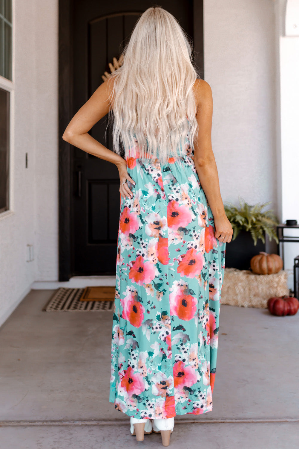 Boho Print Sleeveless High Waist Long Floral Dress