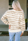 Khaki Oversized Striped Bishop Sleeve Pullover Sweatshirt