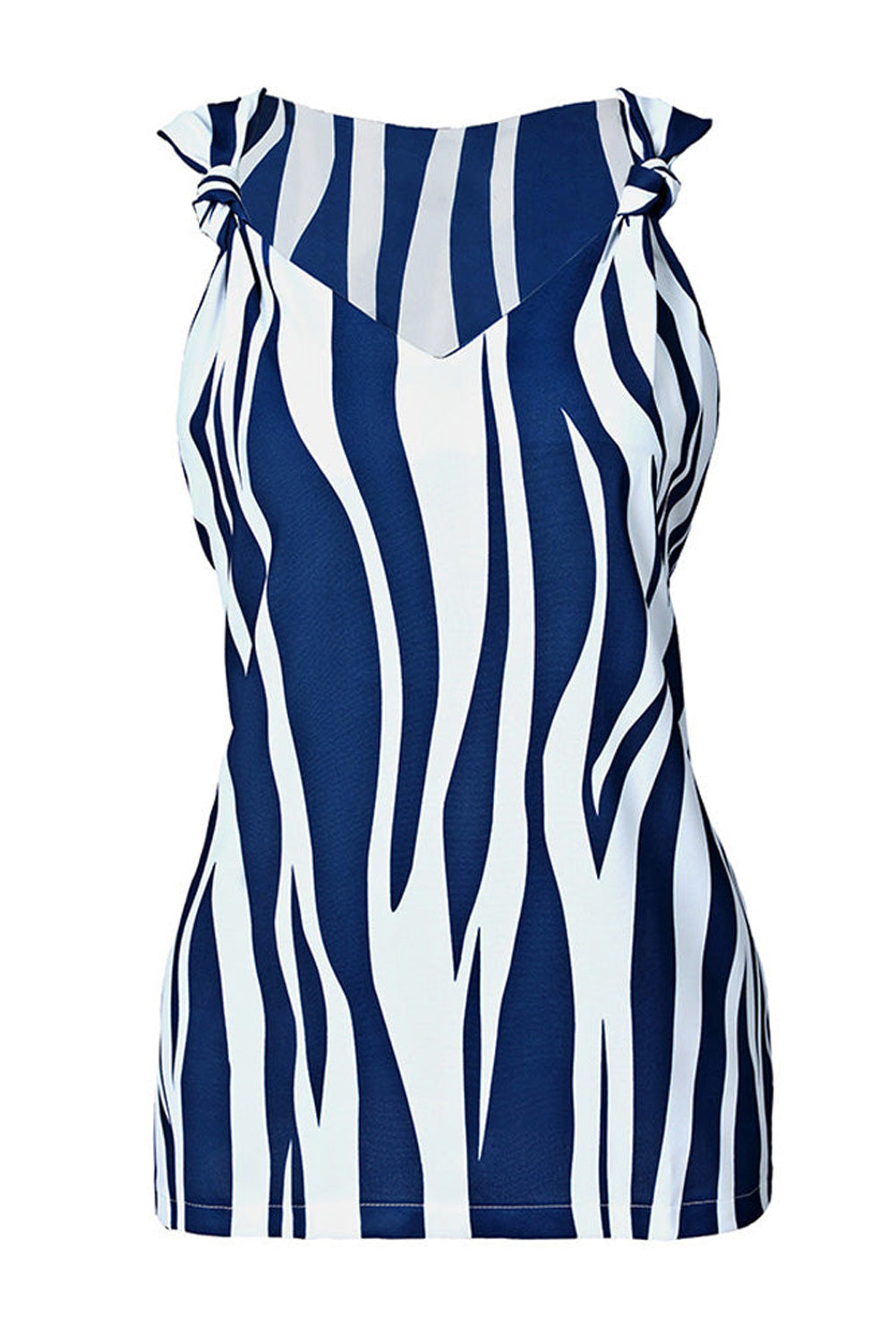 Abstract Striped V Neck Knotted Straps Tank Top