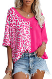 Waffle Knit Leopard Solid Contrasting Blouse