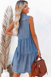 Flap Pockets Button up Sleeveless Denim Dress