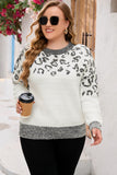 Leopard Knitted O-neck Plus Size Sweater