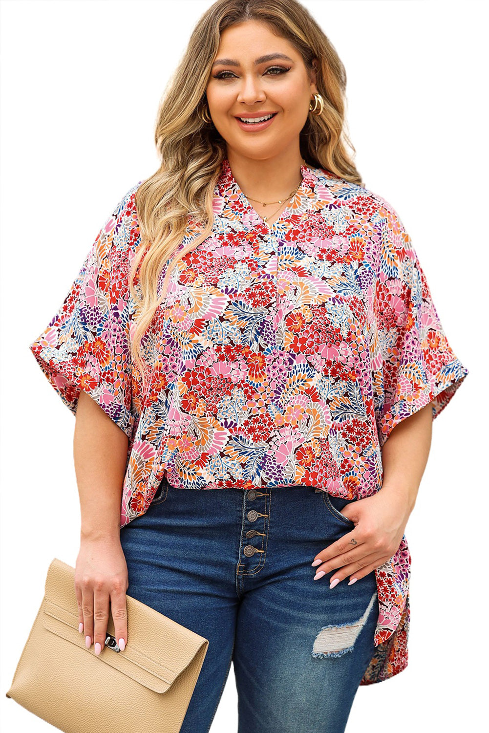 Red Short Sleeve Slim Fit Floral T Shirt