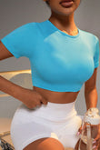 Cutout Back Cropped Short Sleeve Active Top