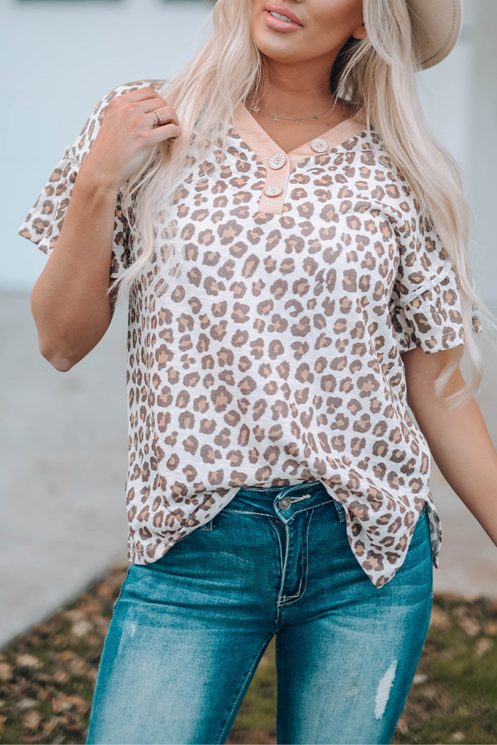 Buttons Neck Ruffled Sleeve Top