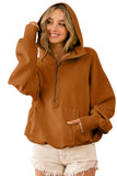 Ribbed Trim Kangaroo Pocket Zipped Hoodie