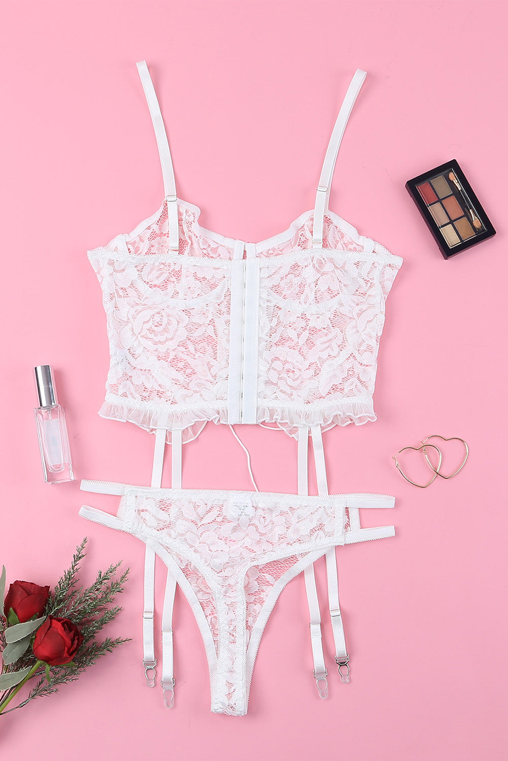 Lace Criss Cross Lace-up Ruffled Two-piece lingerie set