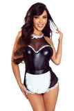 Lace Trim Mesh PU Splicing Halloween French Maid Costume