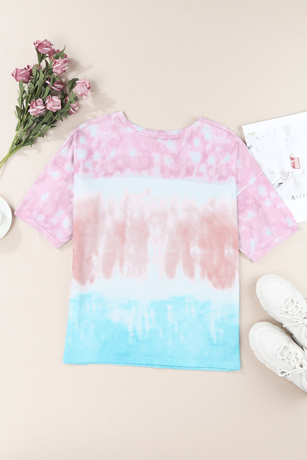 Lace Stitching Tie-dye Short Sleeve T Shirt