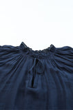 Blue Tiered Ruffled Sleeve Drawstring V Neck Plus Size Blouse