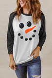 Christmas Snowman Face Print Color Block Top