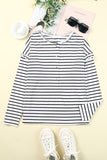 Striped Print Ruffled Buttoned Long Sleeve Top