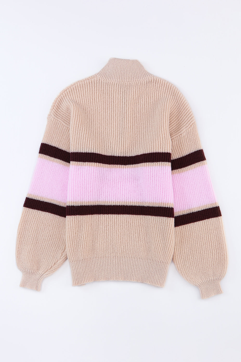 Striped Color Block Knit Zip Collared Sweater