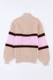 Striped Color Block Knit Zip Collared Sweater