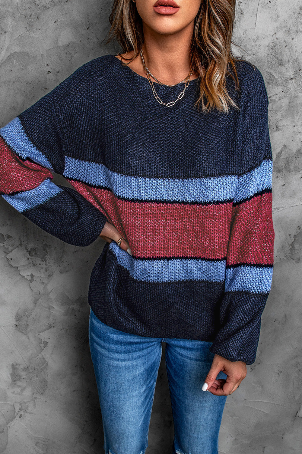 Color Block Drop Shoulder Knitted Sweater