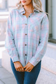 Collared Neckline Plaid Pattern Long Sleeve Shirt