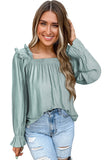 Ruffled Square Neck Cuffs Long Sleeve Blouse