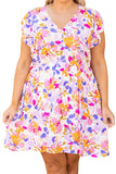 Floral V-Neck Ruffled Sleeve Plus Size Dress