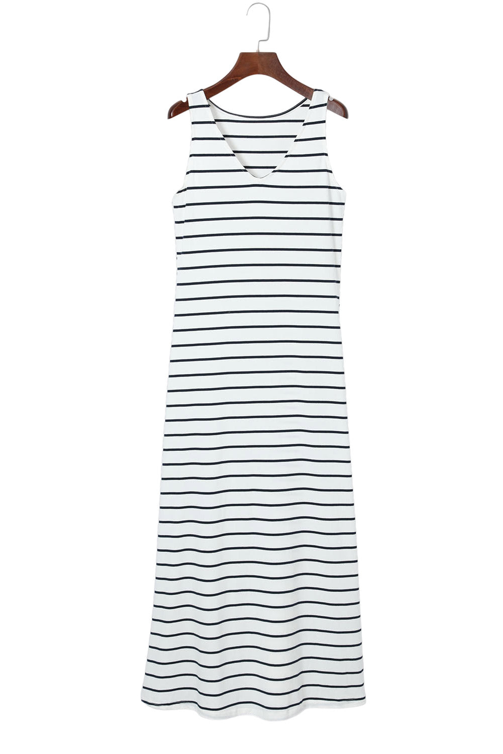 Striped V Neck Sleeveless Maxi Dress