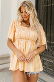 Striped Print Smocked Flowy Blouse