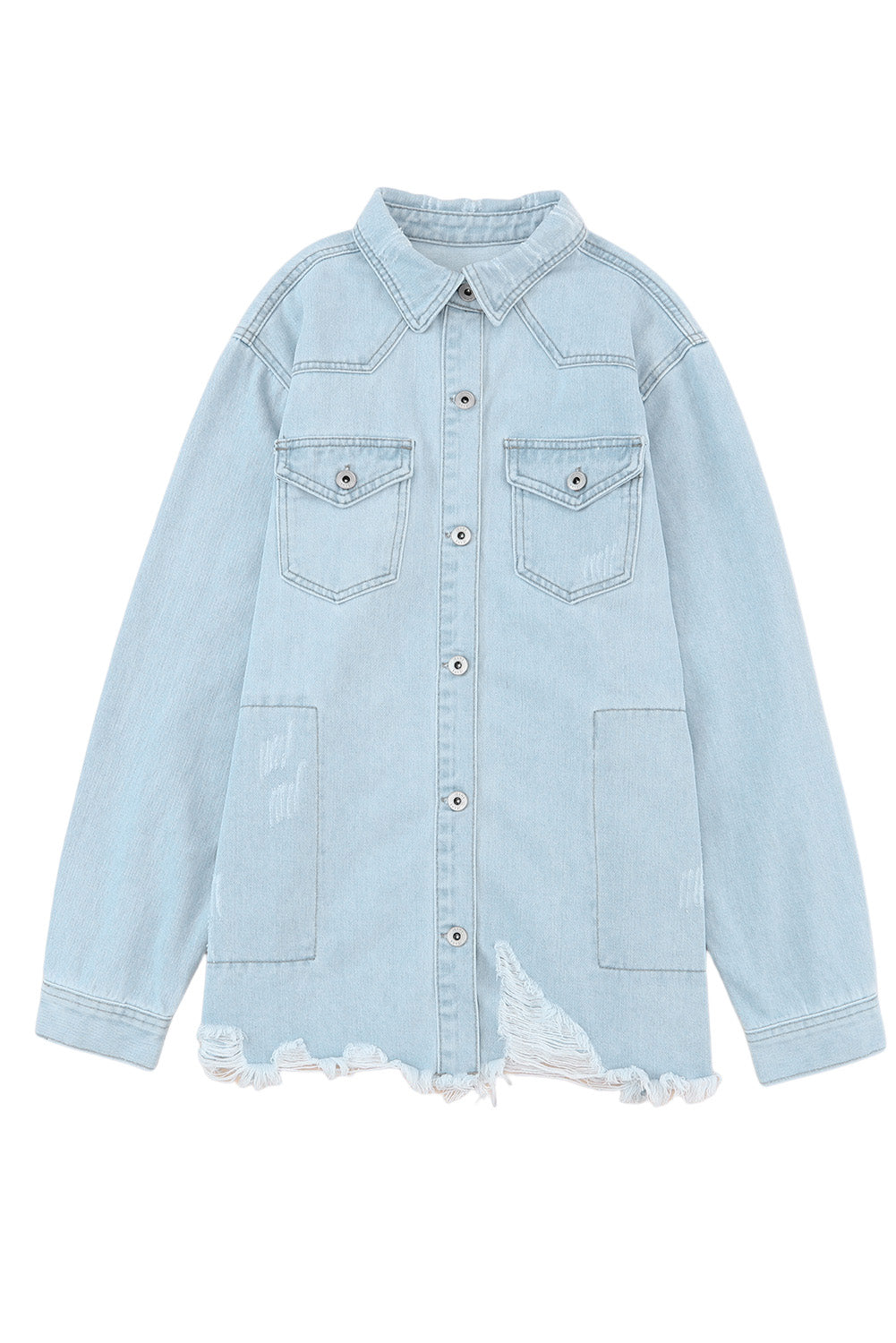 Flap Pocket Buttoned Raw Hem Denim Jacket