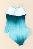 Oceanic Gradient Color Peekaboo Halter Tankini Swimsuit