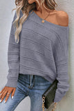 Real Teal Boat Neck Drop Shoulder Pointelle Knit Sweater