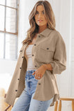 Khaki Solid Textured Flap Pocket Buttoned Shacket