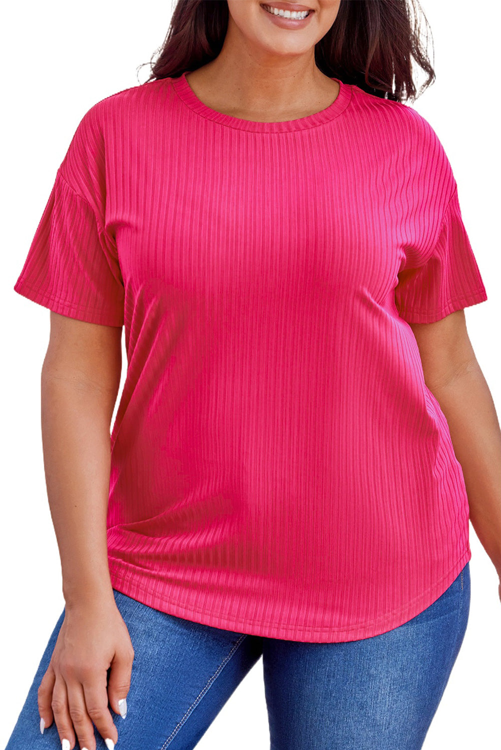 Plus Size Ribbed Knit T-shirt