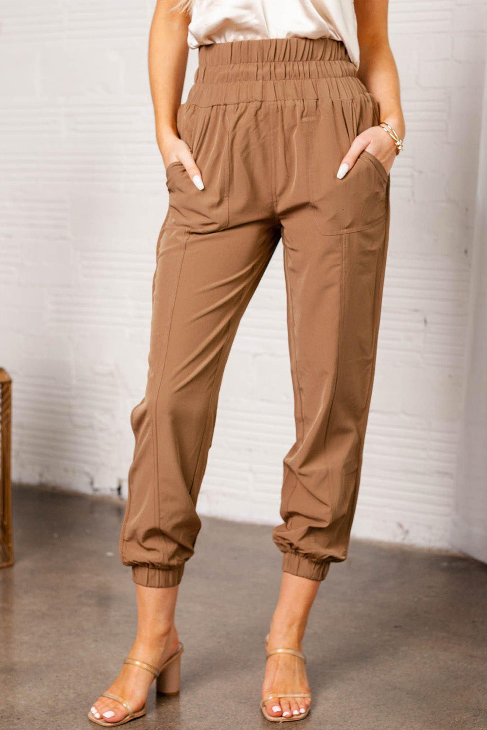 Smocked Elastic High Waist Joggers