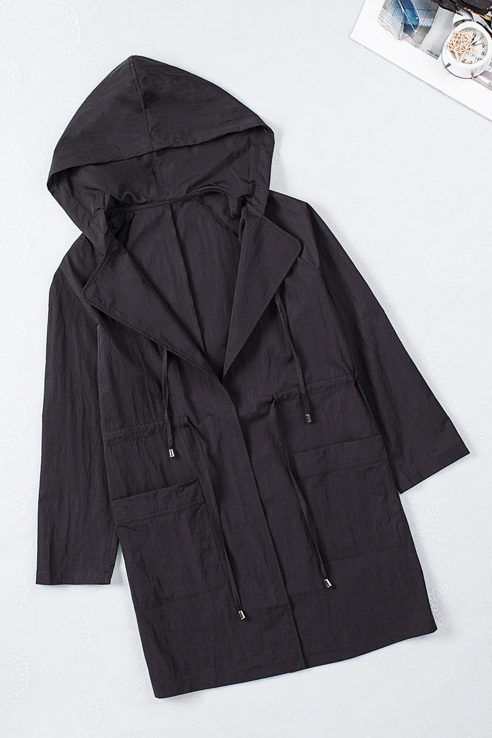 Drawstring Turndown Collar Hooded Outerwear