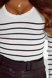 Scalloped Trim Striped Print Sweater