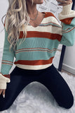 Striped Pattern Knit V Neck Sweater