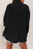 Black Solid Color Corduroy Buttoned Long Sleeve Shacket