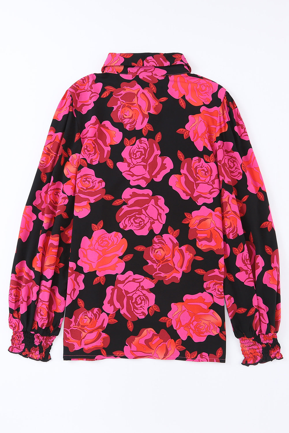 Floral Shirred Cuffs Long Sleeve Shirt