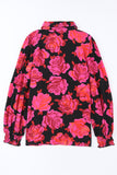 Chemise à manches longues et poignets froncés à fleurs roses