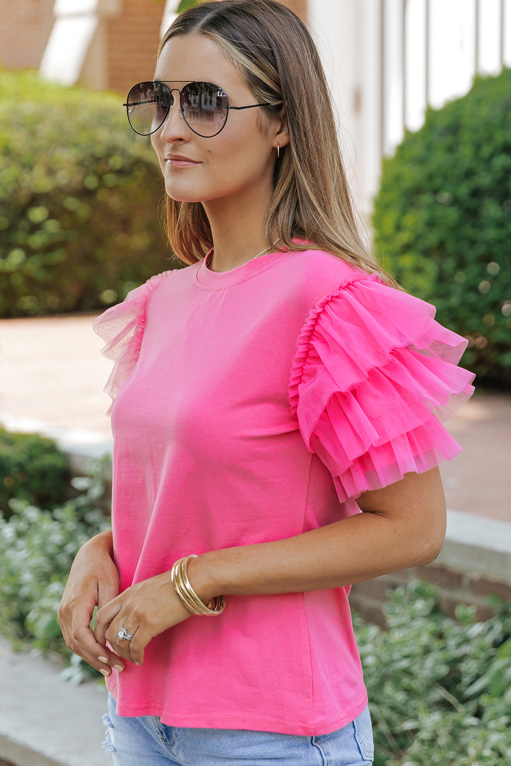 Tulle Ruffle Sleeve Top