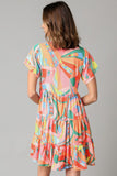 Abstract Geometry Print Half Puff Sleeve Loose Shirt