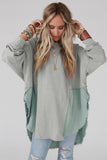 Crinkle Splicing Raw Hem High Low Oversized Blouse