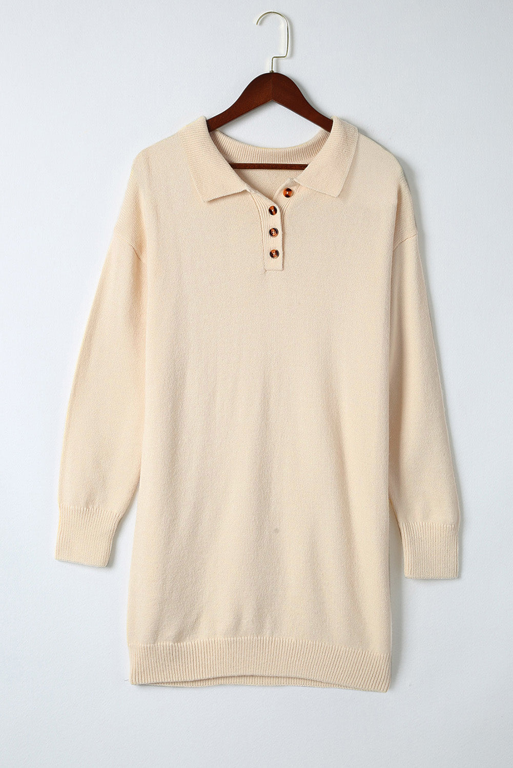 Polo Collar Knitted Mini Sweater Shift Dress