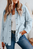 Flap Pocket Buttoned Raw Hem Denim Jacket