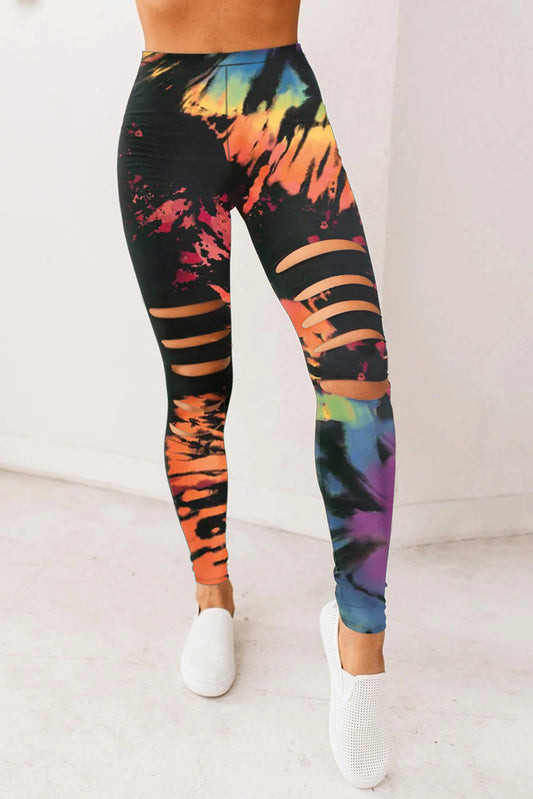 Tie Dye multicolore évider les leggings de vêtements de sport de remise en forme