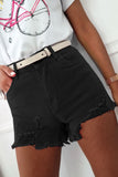 Solid Color Distressed Denim Shorts