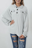 Gray Oversized Flap Pockets Button Collared Sweatshirt