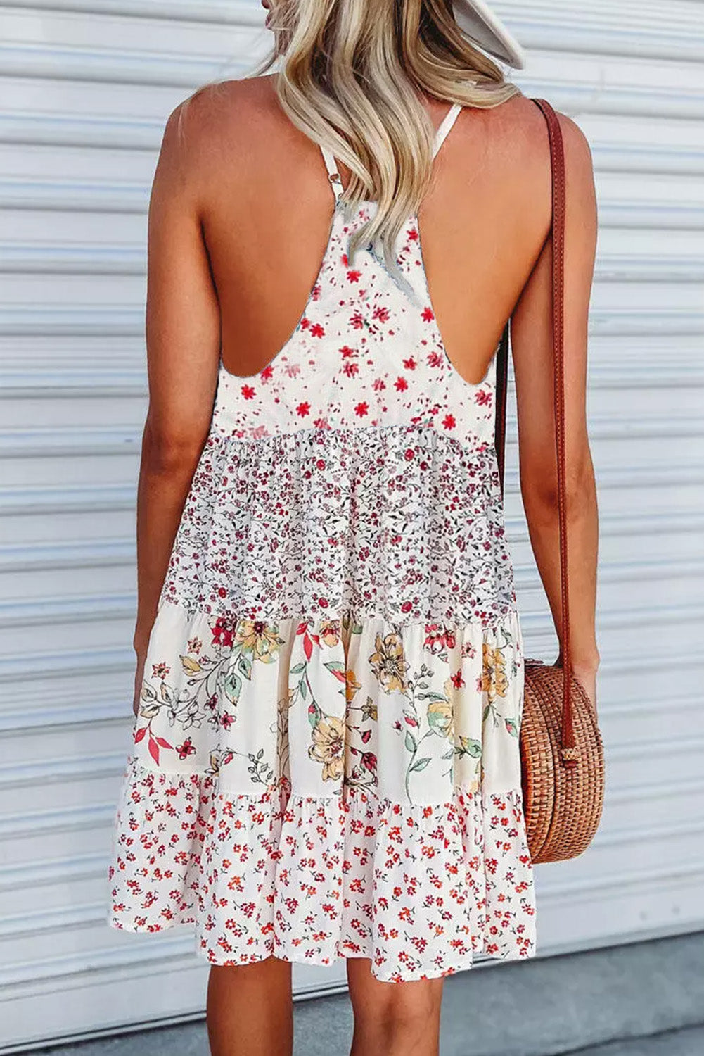 Floral Ruffled Spaghetti Strap Mini Dress