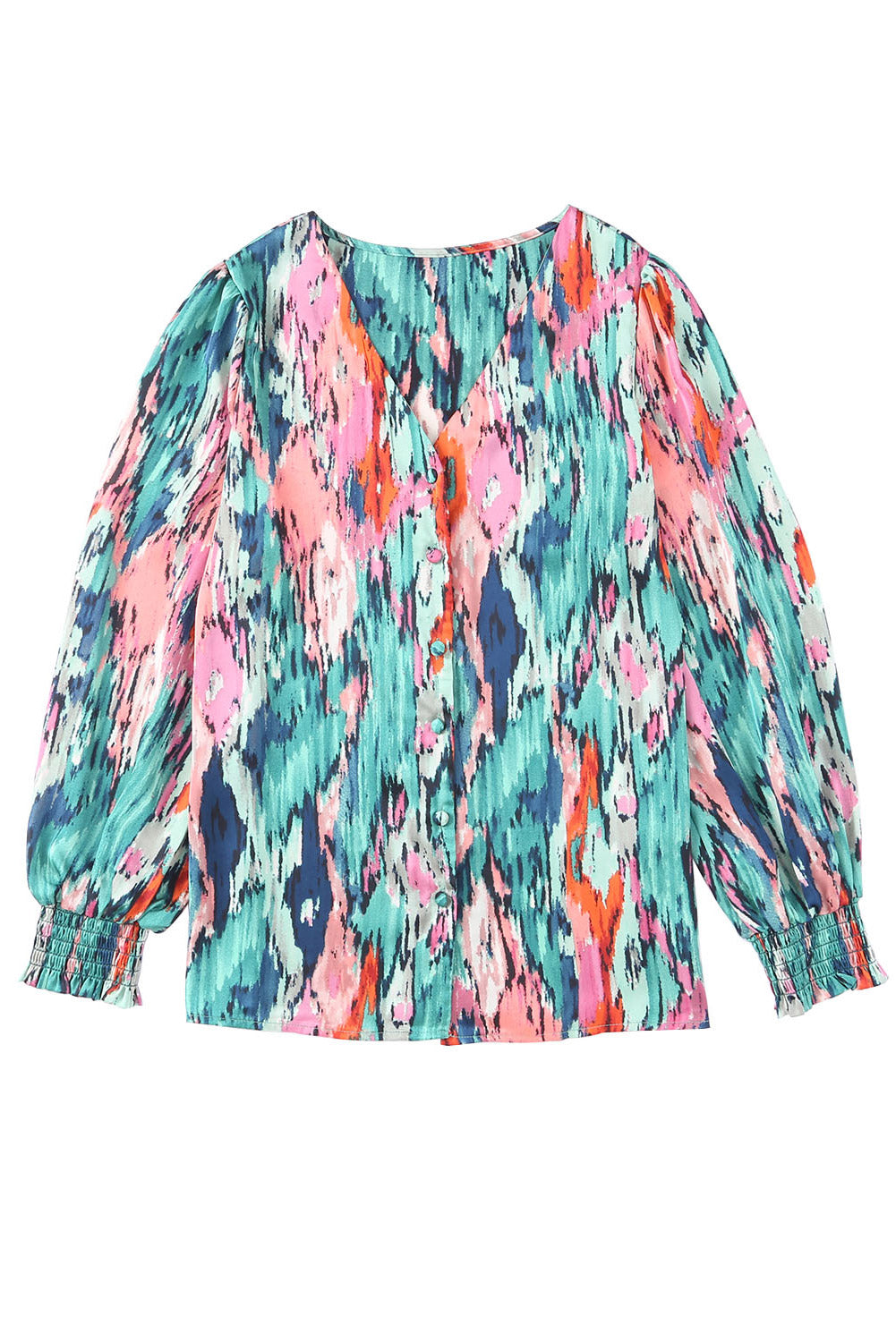 V Neck Abstract Print Long Sleeve Shirt