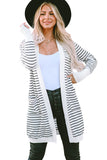 Striped Side Pockets Open Front Cardigan