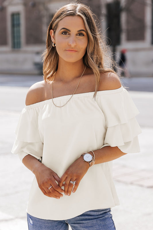 Tiered Ruffled Half Sleeve Off Shoulder Blouse