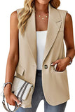 Single Button Pocketed Lapel Vest Blazer